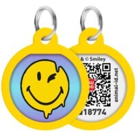 Collar WAUDOG Smart ID - Адресник металевий з малюнком "Смайли на блакитному" та QR паспортом для собак і котів (25 мм) в E-ZOO