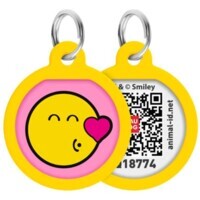 Collar WAUDOG Smart ID - Адресник металевий з малюнком "Смайли на рожевому" та QR паспортом для собак і котів (25 мм) в E-ZOO