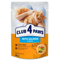 Club 4 Paws Premium Adult Cat Salmon in Gravy - Вологий корм з лососем для дорослих котів (шматочки в соусі) (85 г) в E-ZOO