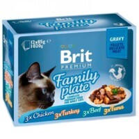 Brit Premium (Брит Премиум) Cat Family Plate Gravy - Набор паучей "Семейная тарелка" в соусе для кошек (12х85 г) в E-ZOO