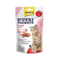 GimCat (ДжимКэт) Nutri Pockets - Подушечки с говядиной и солодом для выведения шерсти у котов (60 г) в E-ZOO