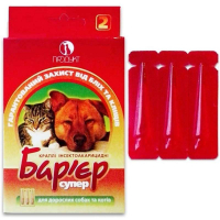 Бар'єр-супер краплі від бліх, кліщів дозування 1 мл для дорослих собак і котів (3 шт./уп.) в E-ZOO