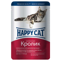Happy Cat (Хэппи Кэт) Консервированный корм с кроликом для котов, кусочки в соусе (100 г)