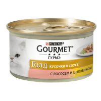 Gourmet (Гурмэ) Gold - Консервированный корм с лососем и цыпленком для взрослых кошек (кусочки в соусе) (85 г)
