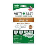 VET`S BEST (Ветс Бест) Flea&Tick Spot On Tubes Small - Средство от блох и клещей для собак, 4 пипетки (более 18 кг)